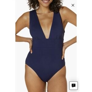 Andie Swim Mykonos One-Piece Swimsuit Sz MT Long Torso Navy Blue $112 NEW